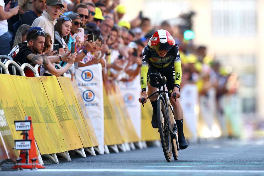 Jonas Vingegaard in action during the stage five time trial