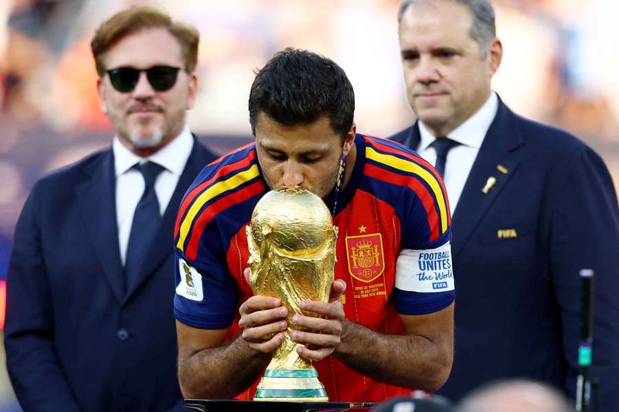 Spain's Rodri kisses the trophy ahead of the trophy presentation after winning the World Cup final Spain's Rodri kisses the trophy ahead of the trophy presentation after winning the World Cup final