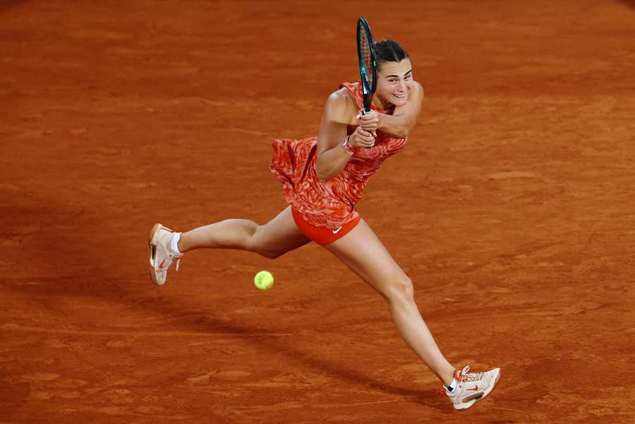 Aryna Sabalenka in action during her second-round match against Moyuka Uchijima