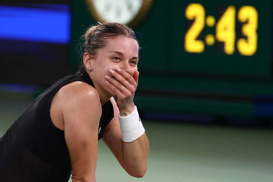 Maja Chwalinska reacts after winning her maiden WTA title