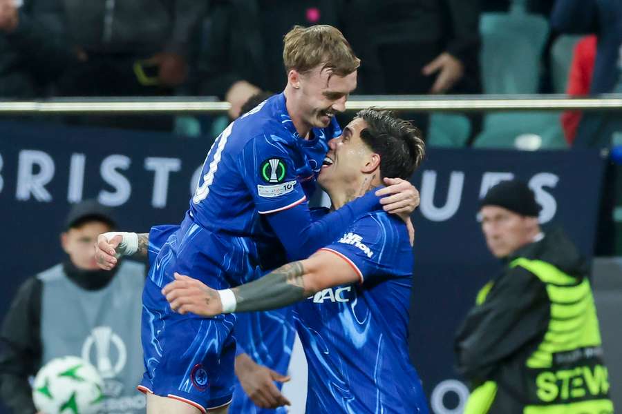 Cole Palmer and Enzo Fernandez celebrate Chelsea's opening goal during the UEFA Conference League Final Cole Palmer and Enzo Fernandez celebrate Chelsea's opening goal during the UEFA Conference League Final