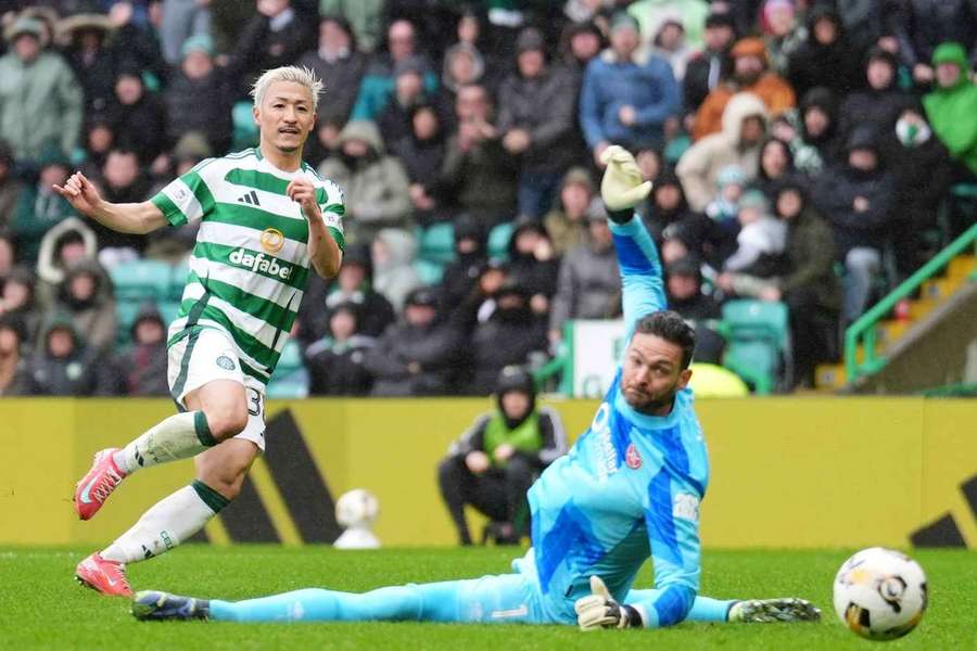 Celtic's Daizen Maeda scores their side's first goal of the game