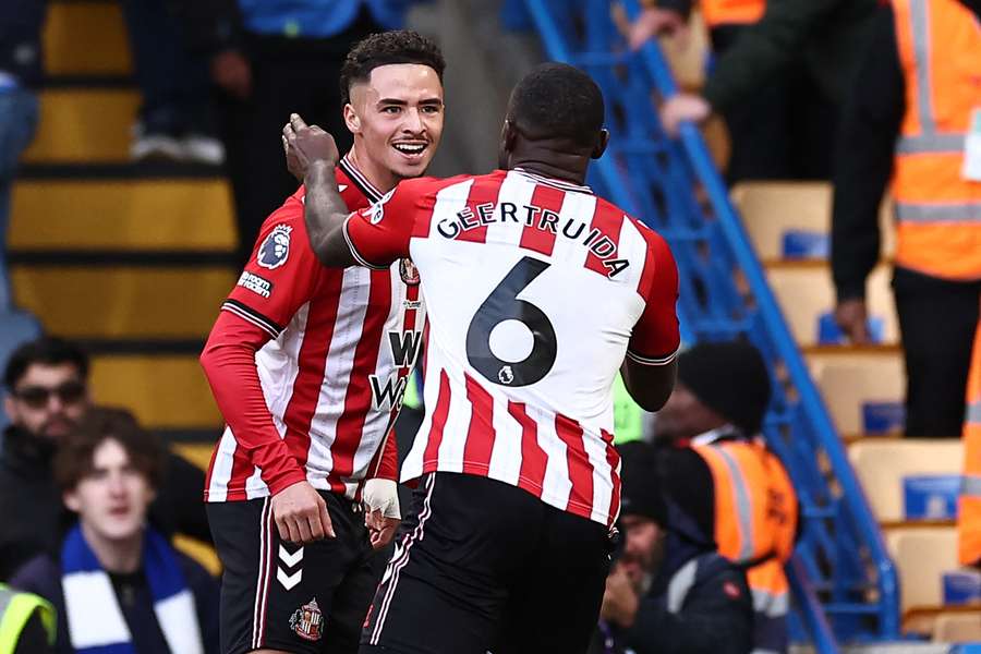 Chemsdine Talbi celebrates his match-winner with Sunderland teammate Lutsharel Geertruida Chemsdine Talbi celebrates his match-winner with Sunderland teammate Lutsharel Geertruida