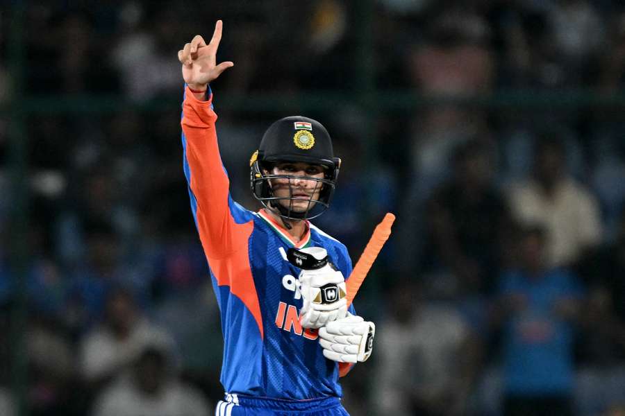 Abhishek Sharma celebrates his half-century for India Abhishek Sharma celebrates his half-century for India