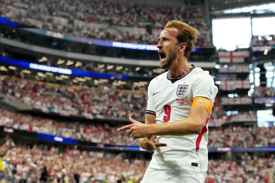 England's Harry Kane celebrates scoring against Croatia, earlier in the World Cup