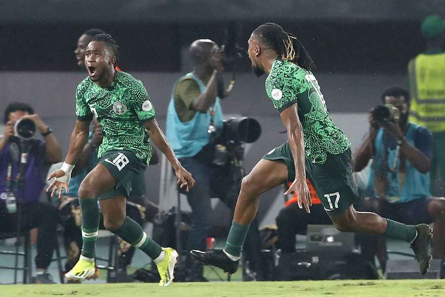 Ademola Lookman (left) of Nigeria celebrates after scoring a goal during the Africa Cup of Nations