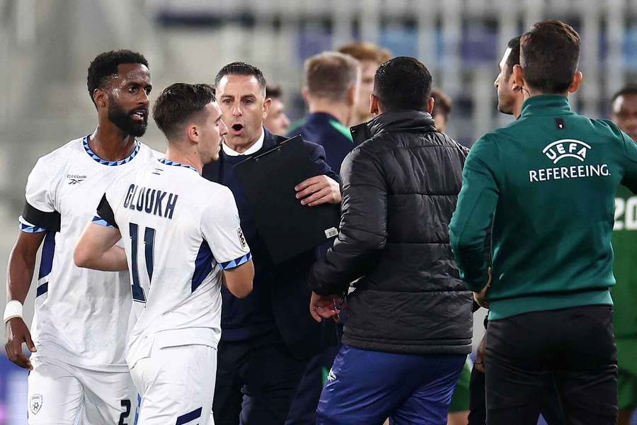 Israel's Oscar Gloukh remonstrates with the assistant referees during the match Israel's Oscar Gloukh remonstrates with the assistant referees during the match