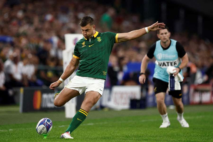 South Africa's Handre Pollard kicks a conversion