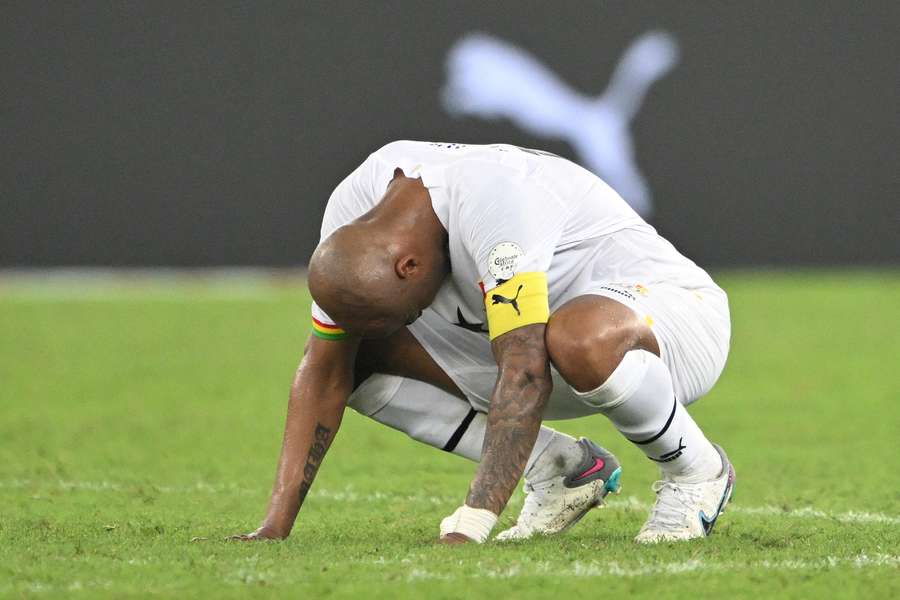 Ghana's Andre Ayew reacts after the draw with Mozambique