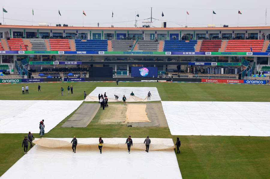 The covers on the field at Rawalpindi