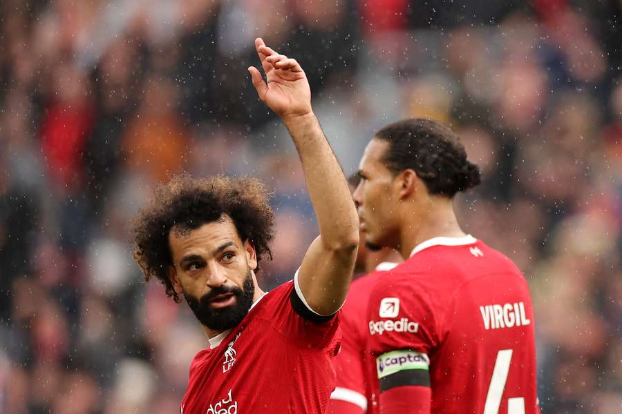 Salah celebrează marcarea primului gol în derby-ul cu Everton