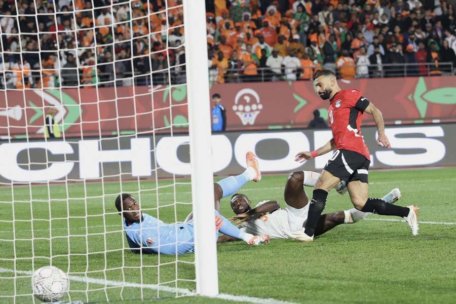 Mohamed Salah scores for Egypt during their win over Ivory Coast at AFCON.