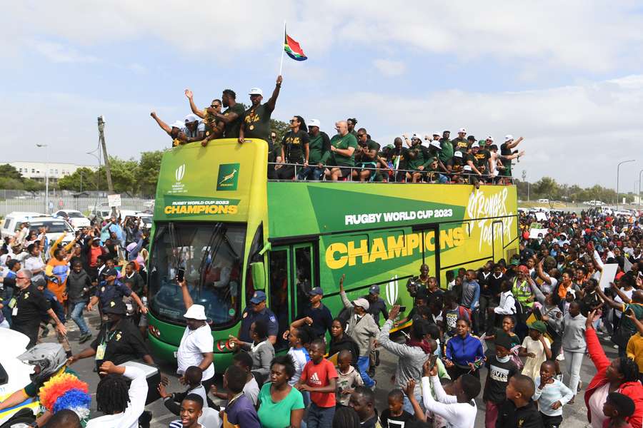The Springboks celebrating their World Cup win in South Africa