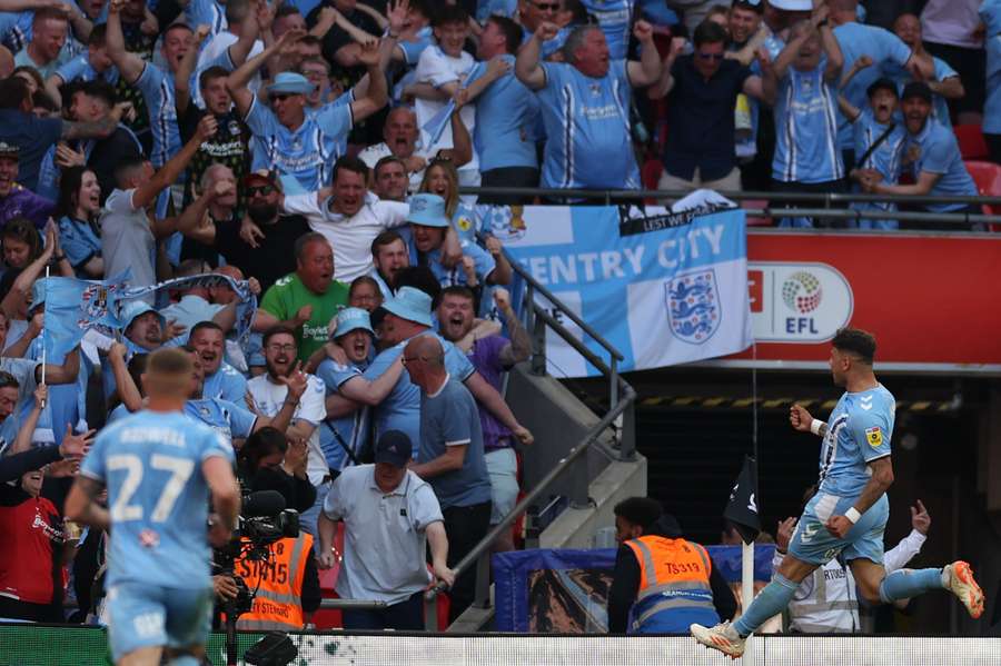 Coventry celebrate after making the score 1-1