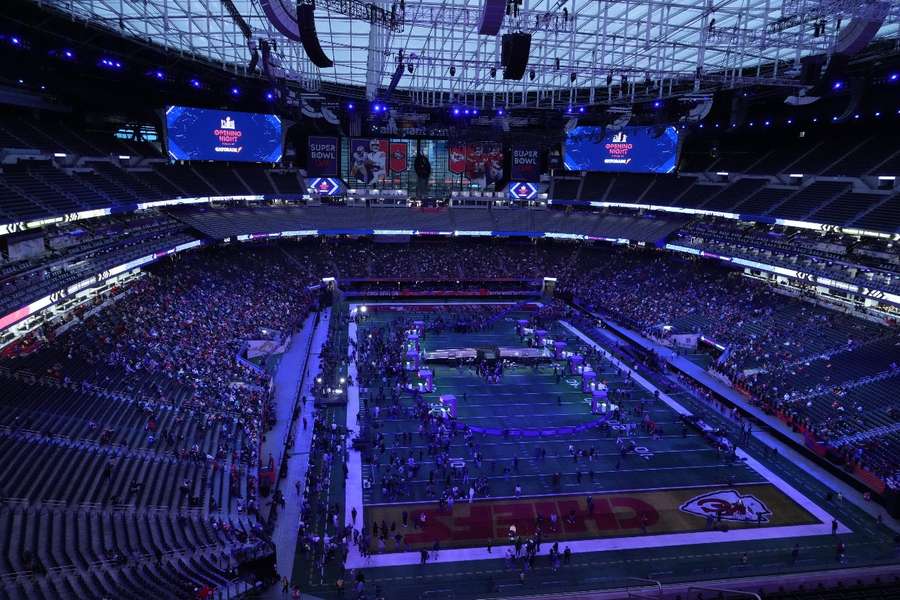 A general view of the field before Super Bowl LVIII 