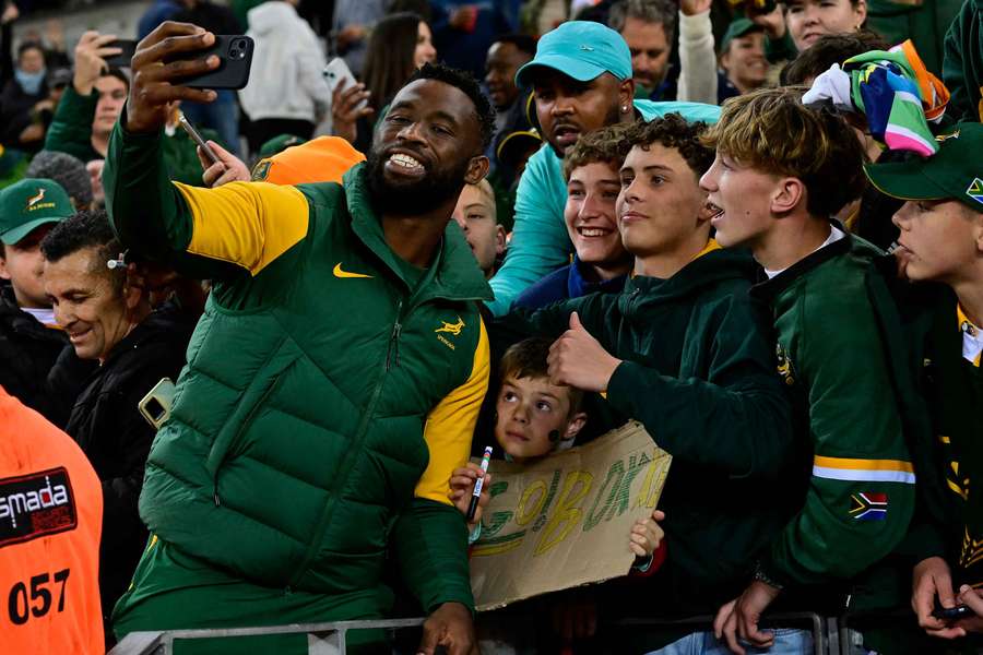 Springboks captain Siya Kolisi takes selfies with fans at Cape Town Stadium last weekend.