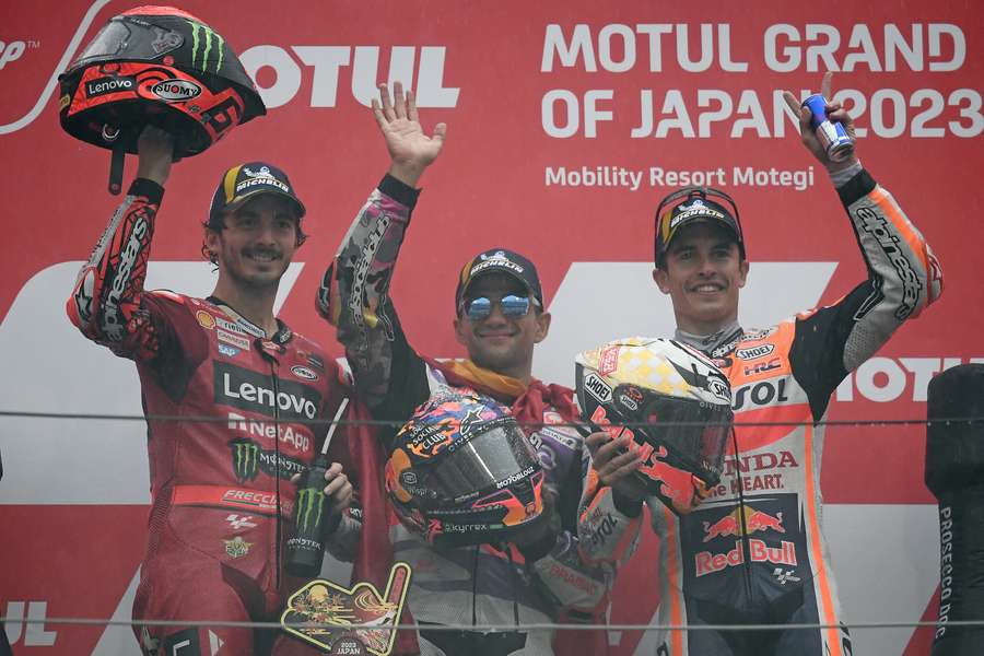 Marc, junto a Martín y Bagnaia, en el podio de MotoGP en Japón.