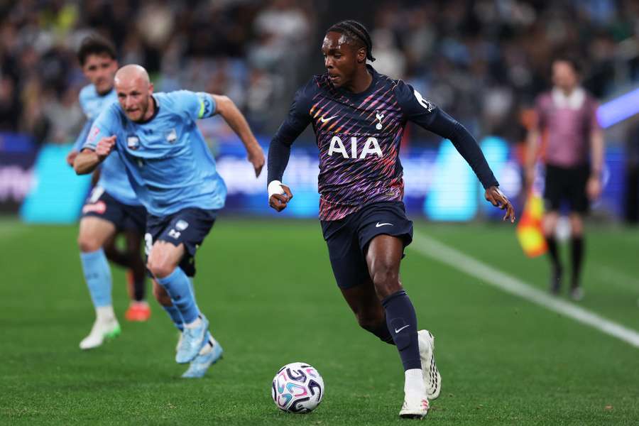 Mathys Tel of Tottenham Hotspur controls the ball during the Sydney Super Cup match between Sydney FC and Spurs Mathys Tel of Tottenham Hotspur controls the ball during the Sydney Super Cup match between Sydney FC and Spurs