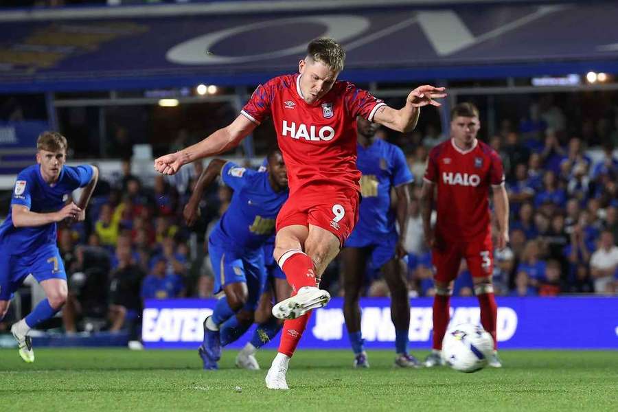 George Hirst of Ipswich Town scores a goal to make the score 1-1