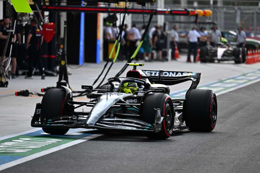 Mercedes driver Lewis Hamilton comes into the pit