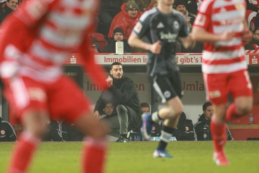 Albert Riera watches on in his first match as Frankfurt coach