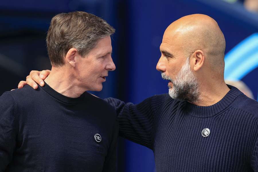 Pep Guardiola and Oliver Glasner Hugs before Manchester City vs Crystal Palace Pep Guardiola and Oliver Glasner Hugs before Manchester City vs Crystal Palace