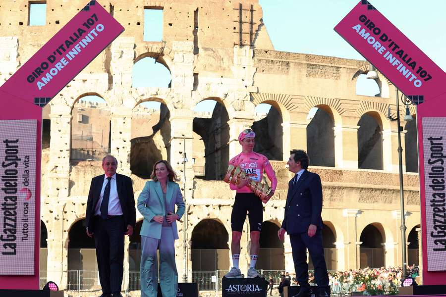 Pogacar celebrates winning the 2024 Giro d'Italia