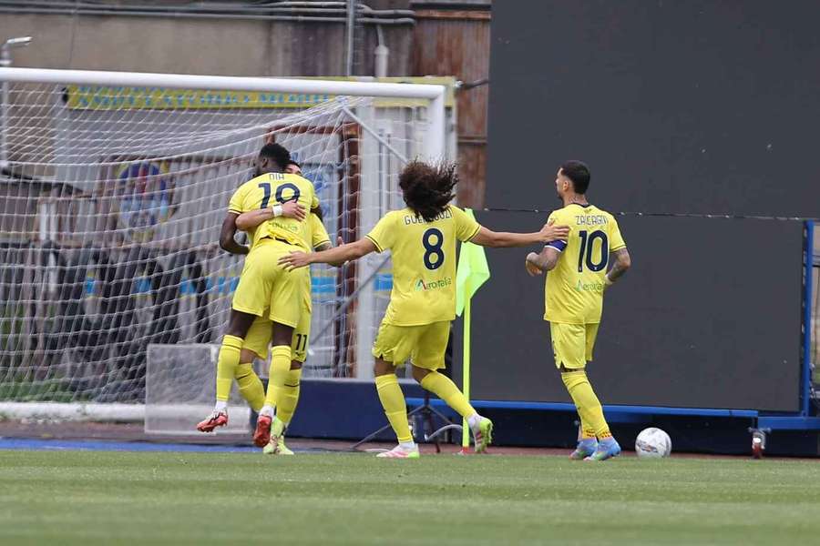 Lazio celebrate their only goal against Empoli