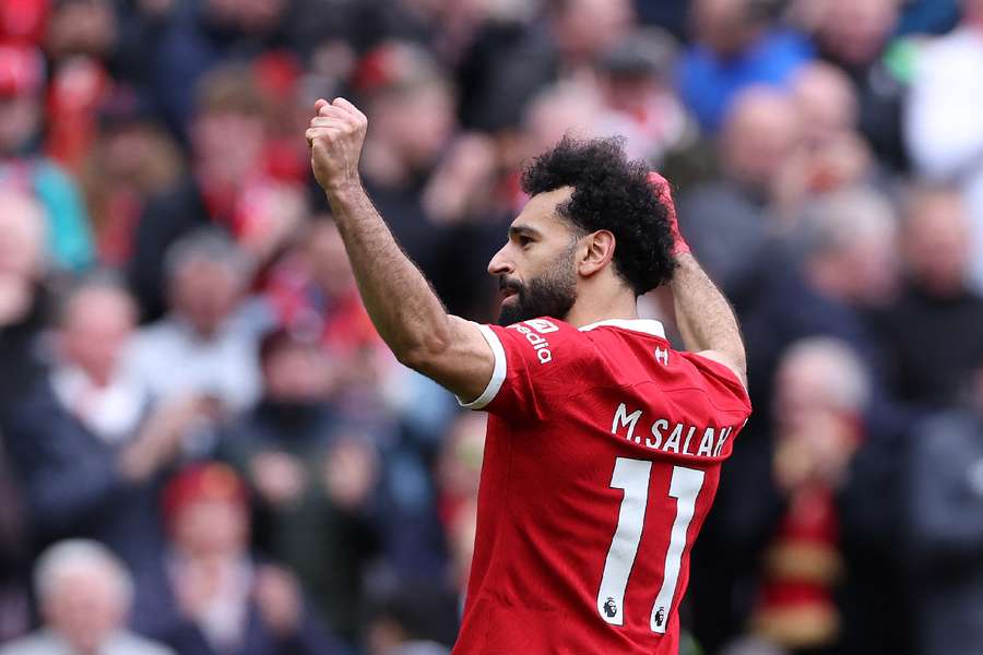 Salah celebrates his goal