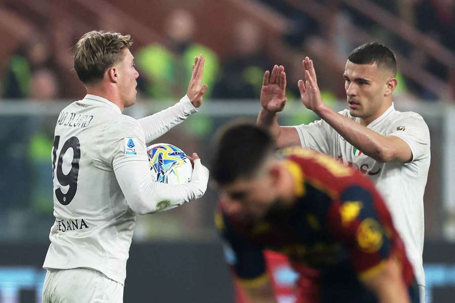 Hojlund (left) bagged a brace for Napoli