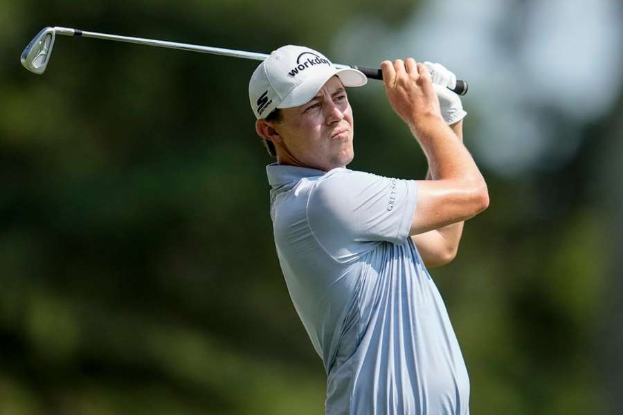 Matt Fitzpatrick hits from the ninth tee during the third round of the Tour Championship