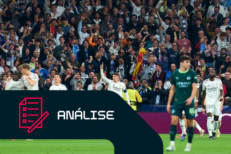 Fede Valverde, do Real Madrid, celebra o seu golo frente ao Manchester City