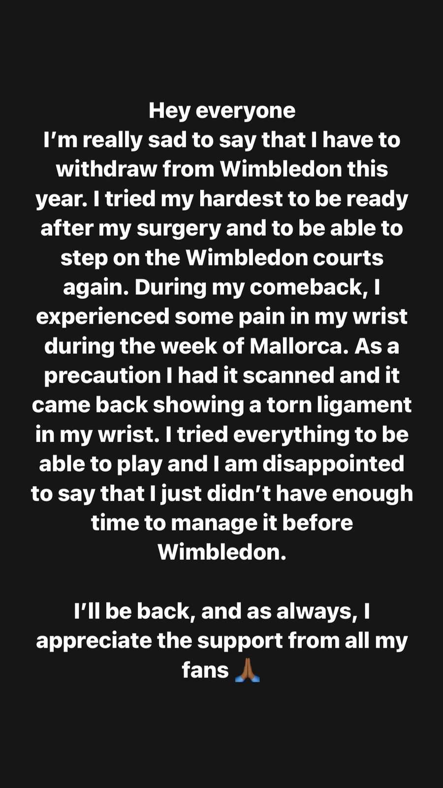 A publicação de Kyrgios no Instagram A publicação de Kyrgios no Instagram