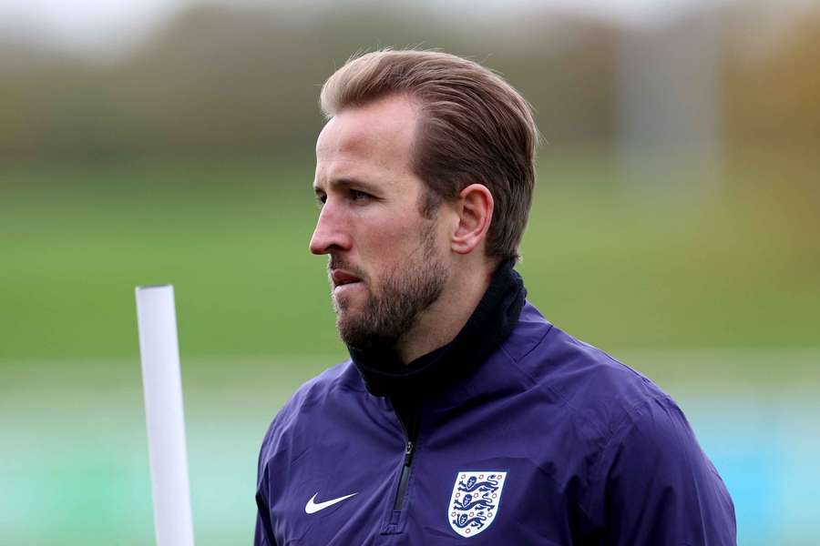 England's Harry Kane looks on during a training session