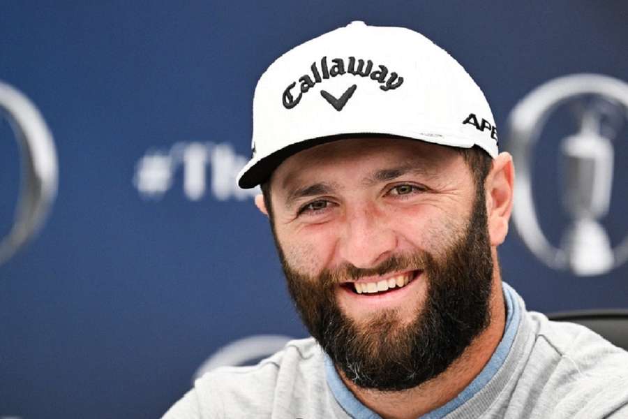 Jon Rahm tijdens de persconferentie voorafgaand aan The Open