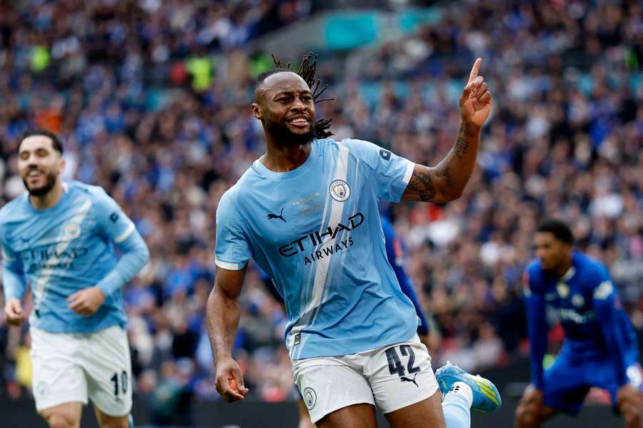 Antoine Semenyo celebrates after scoring for Man City Antoine Semenyo celebrates after scoring for Man City