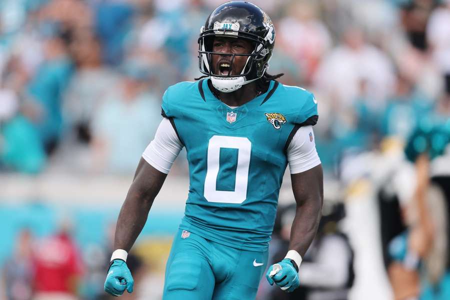 WR Calvin Ridley na een touchdown voor de Jacksonville Jaguars