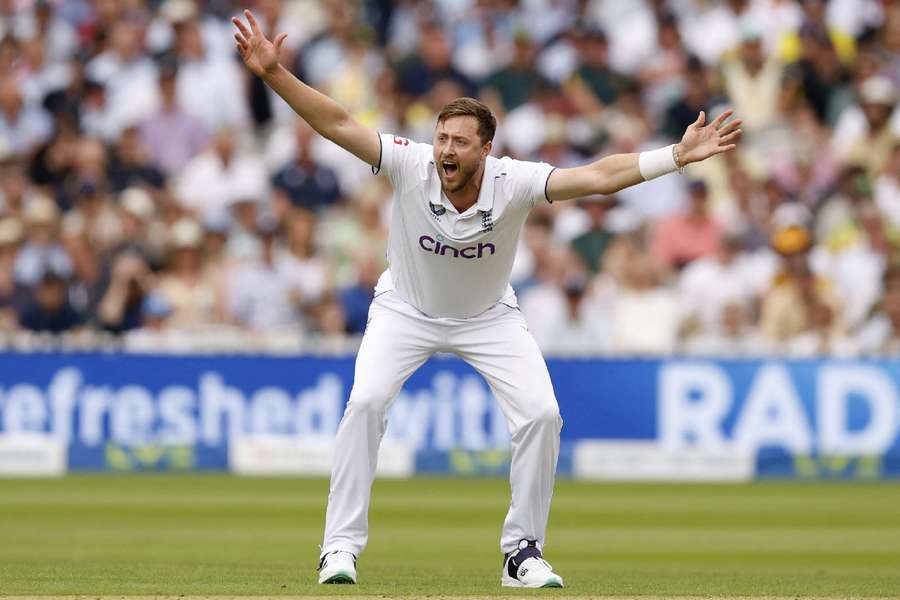 Ollie Robinson appeals for a wicket on the first day of the second Test