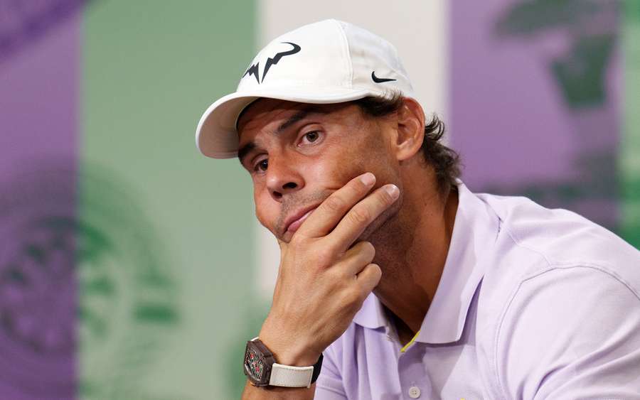 Rafael Nadal of Spain talks to the media to announce his withdrawal from Wimbledon 2022 during a press conference