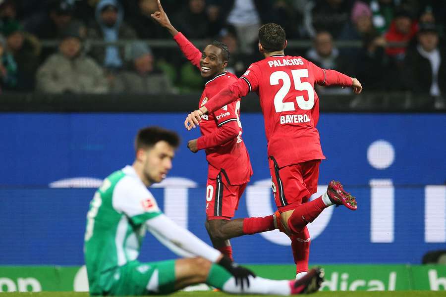 Jeremie Frimpong and Exequiel Palacios combined for Leverkusen's second goal