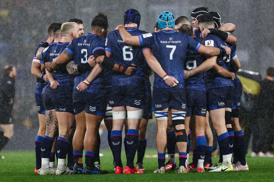 Leinster's players huddle ahead of their match against La Rochelle