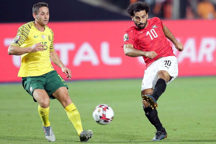 South Africa's Dean Furman (L) in action with Egypt's Mohamed Salah during the 2019 Africa Cup of Nations