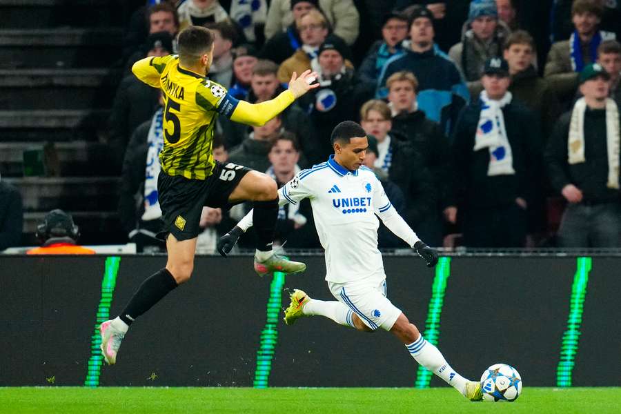 FC Copenhagen's Peruvian defender Marcos Lopez (R) and Kairat Almaty's Belarus midfielder Valeri Gromyko FC Copenhagen's Peruvian defender Marcos Lopez (R) and Kairat Almaty's Belarus midfielder Valeri Gromyko