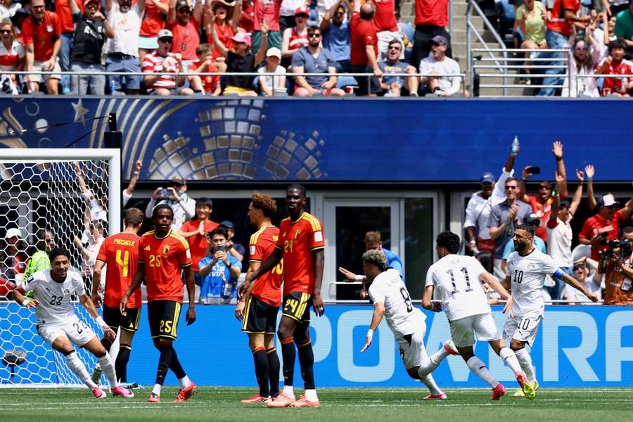 Ägypten feiert das Tor gegen Belgien. Ägypten feiert das Tor gegen Belgien.