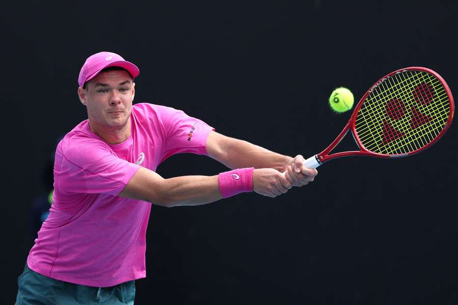 Kamil Majchrzak returns a serve during his second round loss to Fábián Marozsán on Wednesday.