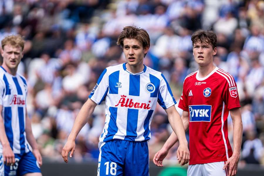Max Ejdum from OB in action against Silkeborg IF Max Ejdum from OB in action against Silkeborg IF