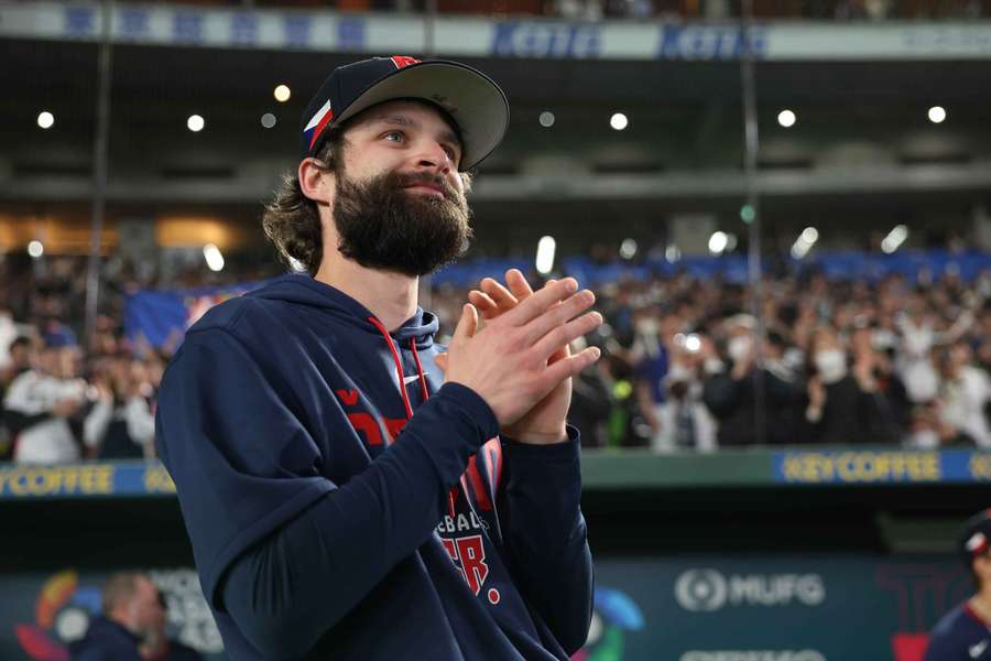 Ondrej Satoria reacts during the World Baseball Classic