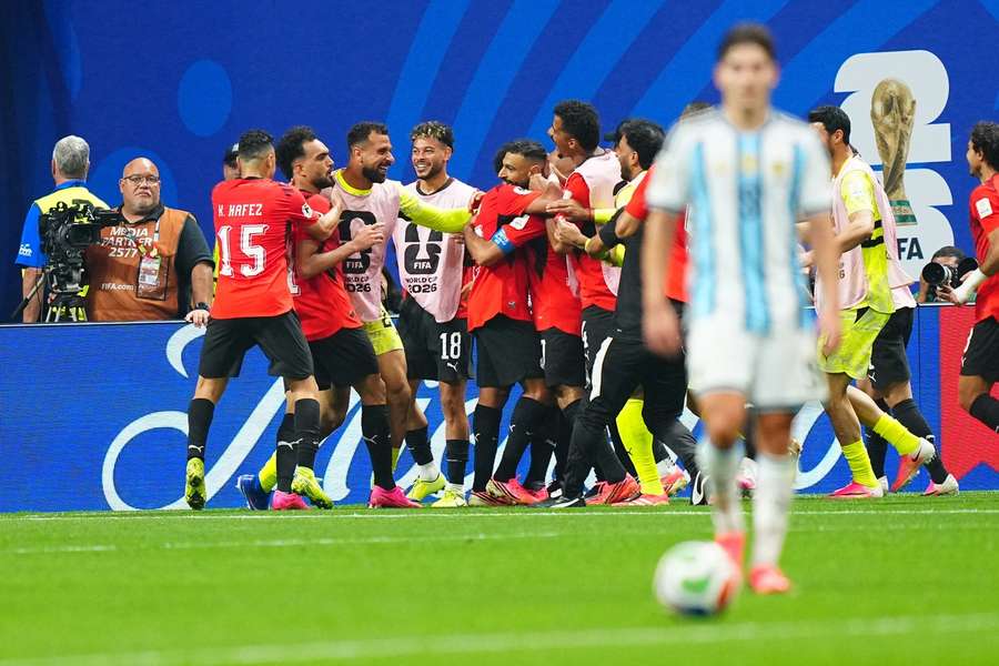 Egypt celebrate Ziko's goal Egypt celebrate Ziko's goal