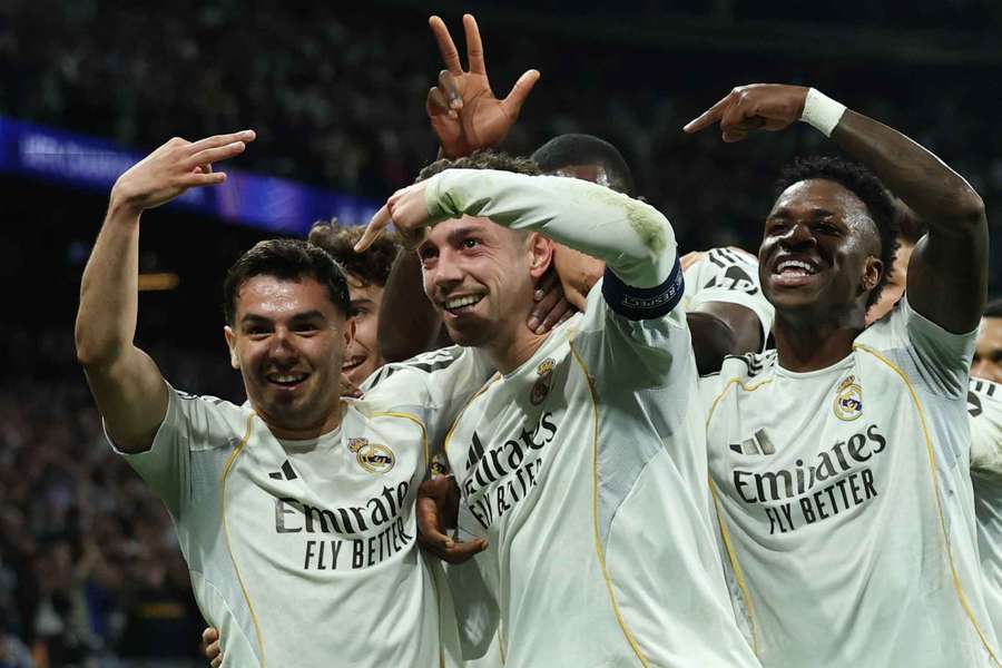 Valverde celebra con Brahim, Vinícius y todos sus compañeros su hat-trick