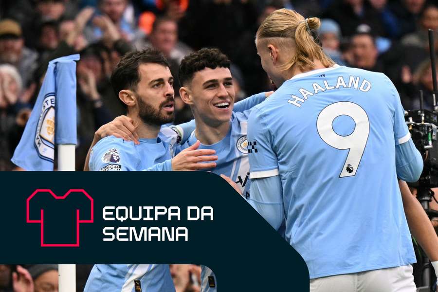 Phil Foden celebra durante a vitória do Manchester City sobre o Leeds